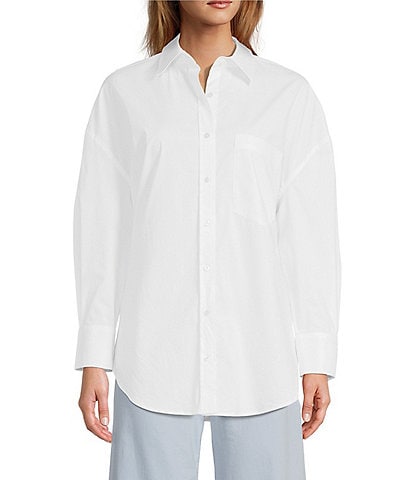 Antonio Melani Alda Stretch Cotton Collar Long Sleeve Self-Tie Hem Button Front Blouse
