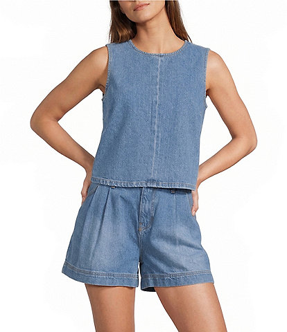 Antonio Melani Alena Denim Round Neck Sleeveless Coordinating Blouse