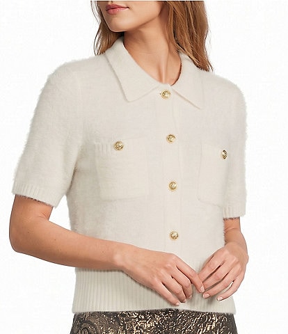 Antonio Melani Amina Button Front Short Sleeve Collar Sweater