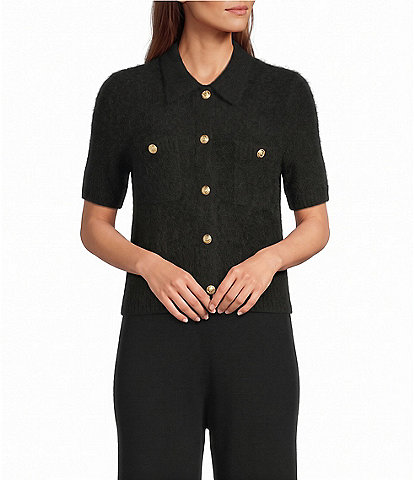 Antonio Melani Amina Button Front Short Sleeve Collar Sweater