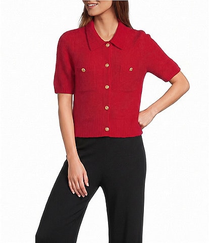 Antonio Melani Amina Button Front Short Sleeve Collar Sweater