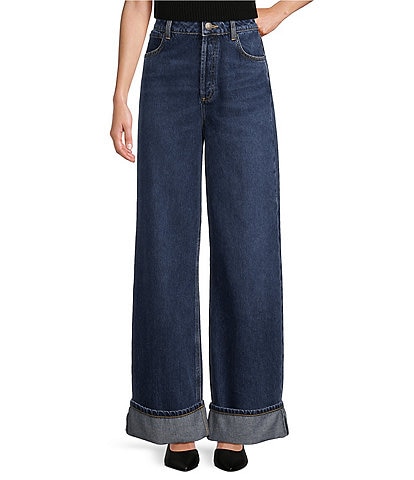 Antonio Melani Anne Denim High Rise 5-Pocket Wide Leg Long Cuff Jeans