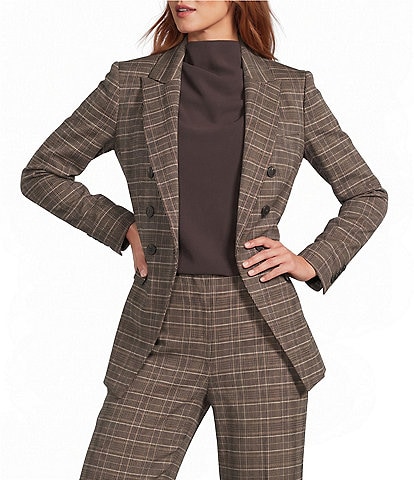 Antonio Melani Aurora Plaid Notch Lapel Long Sleeve Button Front Blazer