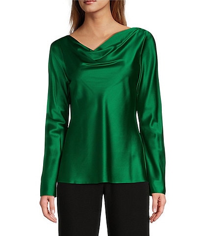 Antonio Melani Avalynn Silk Charmeuse Scoop Neck Long Sleeve Blouse