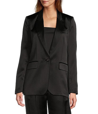 Antonio Melani Bemadette Satin Notch Lapel Long Sleeve Button Front Blazer