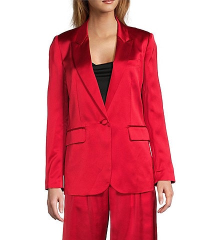 Antonio Melani Bemadette Satin Notch Lapel Long Sleeve Button Front Blazer