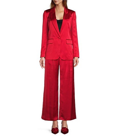 Antonio Melani Bemadette Satin Notch Lapel Long Sleeve Button Front Blazer & Blade Satin Wide Leg Coordinating Trouser Pant