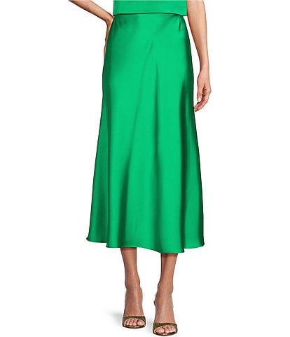 Brynn Satin Wrap Midi Skirt in Green