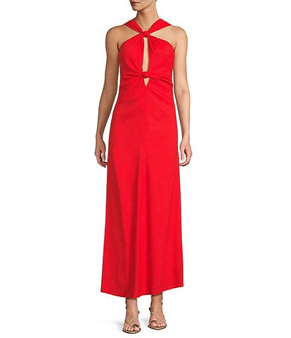 Antonio Melani Bronwyn Linen Blend Halter Neck Sleeveless A-Line Maxi Dress