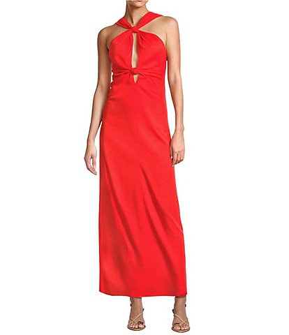 Antonio Melani Bronwyn Linen Blend Halter Neck Sleeveless A-Line Maxi Dress