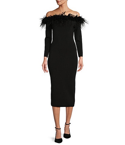 Antonio Melani Callie Feather Off-the-Shoulder Midi Dress