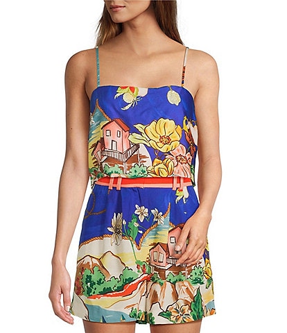 Antonio Melani Callista Ocean Print Square Neck Sleeveless Coordinating Blouse