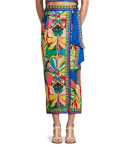 Antonio Melani Clio Floral Printed Satin Coordinating Wrap Midi Skirt