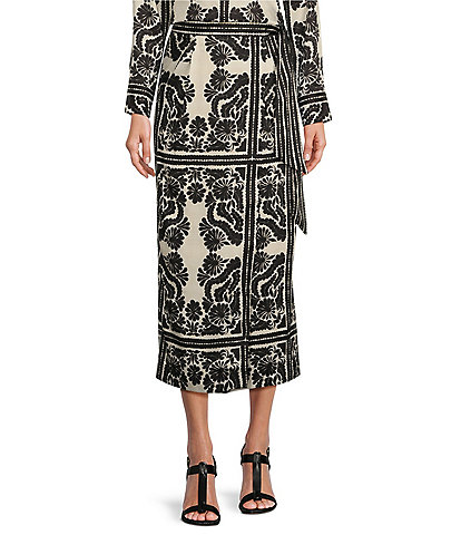 Antonio Melani Clio Printed Satin Coordinating Wrap Midi Skirt