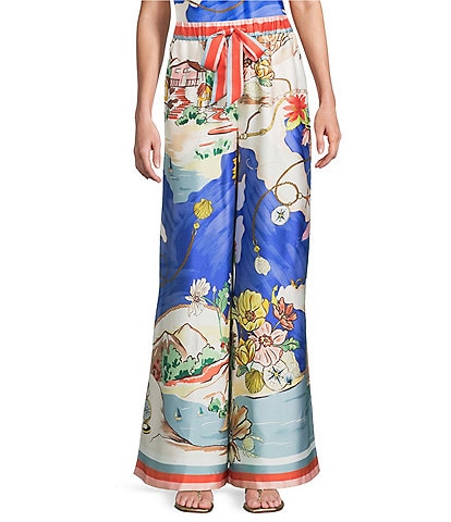 Antonio Melani Coordinating Annalise Ocean Print Satin Pants