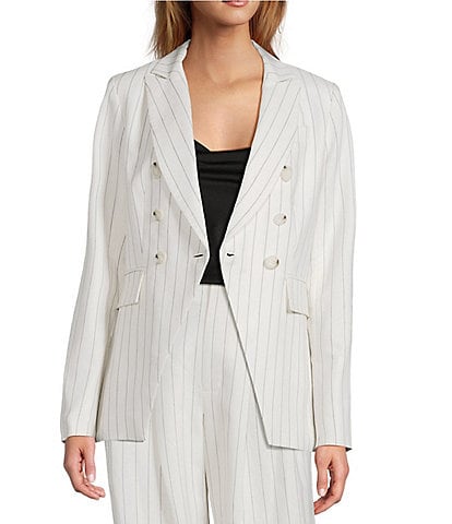 Antonio Melani Coordinating Aurora Linen Stripe Notch Lapel Set-In Sleeve Jacket