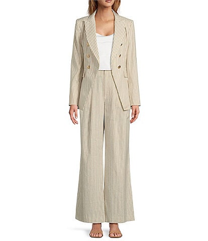 Antonio Melani Coordinating Aurora Stripe Linen Blend Jacket & Melinda Stripe Linen Blend Straight Leg Pants