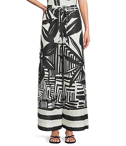 Antonio Melani Coordinating Brandy Palm Printed Linen Palazzo Pants