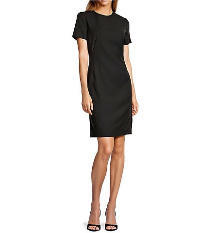Antonio Melani Crissy Short Sleeve Crew Neck Stretch Woven Wool Blend Sheath Dress