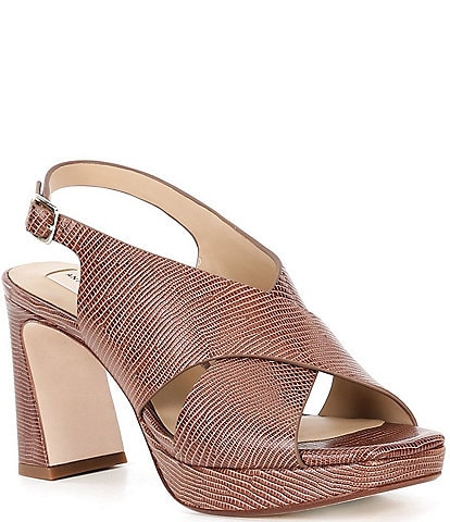 Antonio Melani Dana Stamped Leather Platform Xband Slingback Sandals