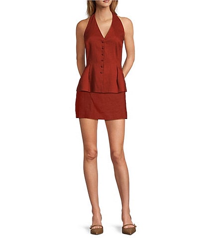Antonio Melani Danielle Stretch Button Front Sleeveless Halter V-Neckline Peplum Coordinating Vest