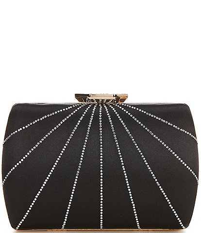 Antonio Melani Diagonal Heatset Minaudiere Satin Jeweled Evening Bag