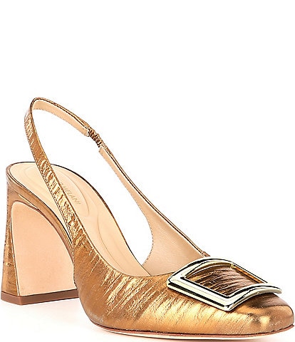 Antonio Melani Elisa Ornament Buckle Detail Leather Slingback Dress Pumps