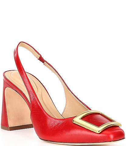 Antonio Melani Elisa Ornament Buckle Detail Leather Slingback Dress Pumps