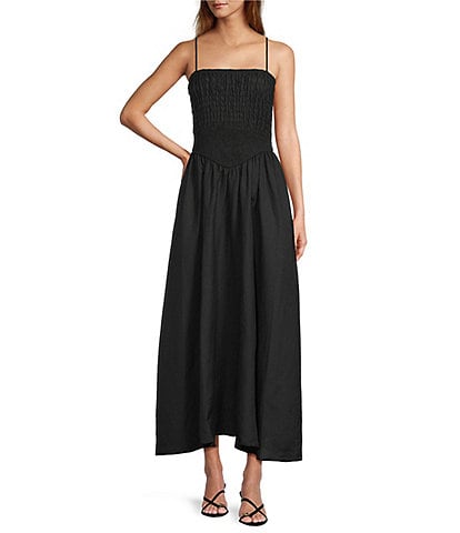 Antonio Melani Essie Linen Blend Square Neck Sleeveless Smocked Dress
