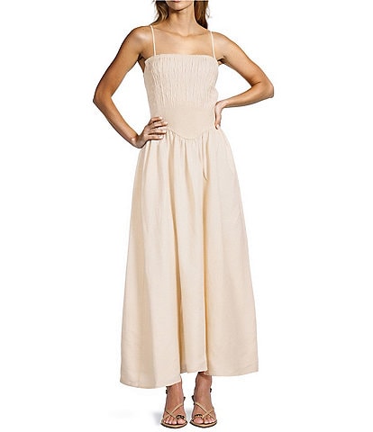 Antonio Melani Essie Linen Blend Square Neck Sleeveless Smocked Dress