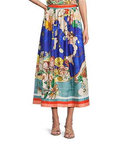 Antonio Melani Evie Woven Ocean Print High Rise A-Line Coordinating Skirt