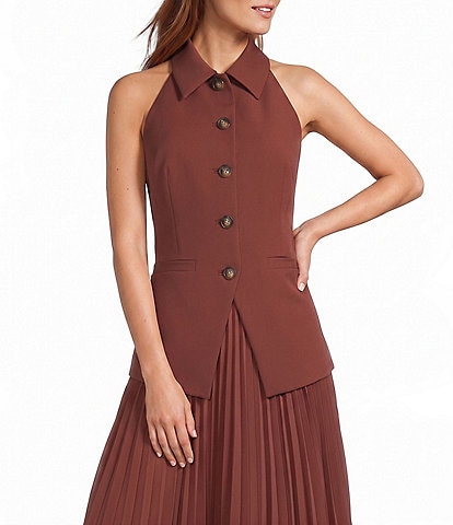 Antonio Melani Fiona Point Collar Sleeveless Button Front Vest