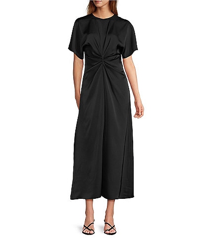 Antonio Melani Gabriella Crew Neck Short Sleeve Satin Maxi Dress
