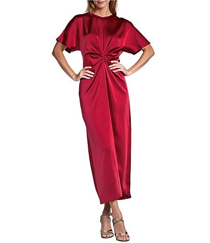 Antonio Melani Gabriella Crew Neck Short Sleeve Satin Maxi Dress