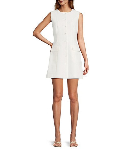 Antonio Melani Gianna Twill Round Neck Sleeveless Button Front Dress