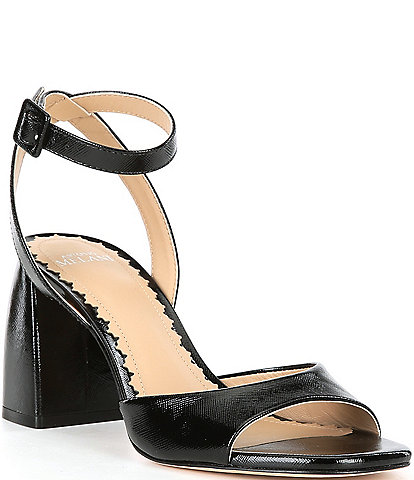 Antonio Melani Goldie Textured Patent Leather Block Heel Sandals