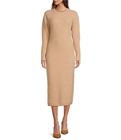 Antonio Melani Greer Wool Blend Knit Crew Neck Long Sleeve Midi Sheath Dress