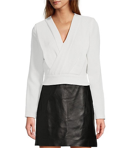 Antonio Melani Ira Crepe V-Neck Dropped Long Sleeve Ruched Wrap Blouse