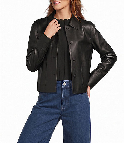 Antonio Melani Joan Pocket Button Front Extended Cuff Long Sleeve Genuine Leather Jacket