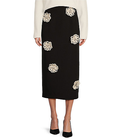 Antonio Melani Jolie Crepe Floral Applique Sheath Midi Skirt