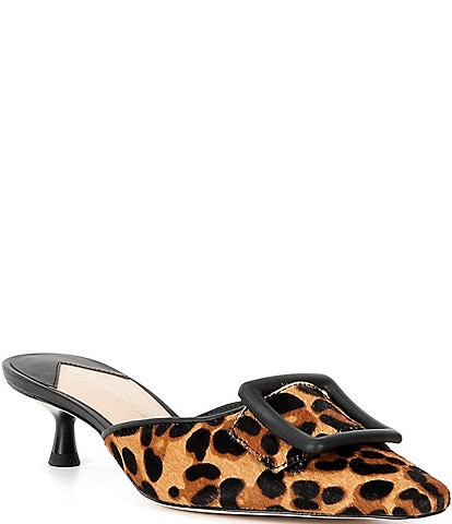 Antonio Melani Kendra Leopard Print Haircalf Buckle Detail Dress Mules