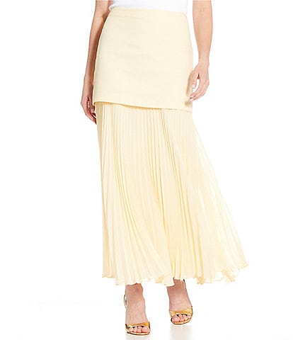 Antonio Melani Kylie Linen Blend Textured Chiffon Pleated Maxi Skirt