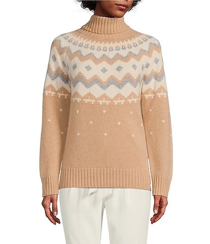 Antonio Melani Leah Fair Isle Print Turtleneck Long Sleeve Cashmere Sweater