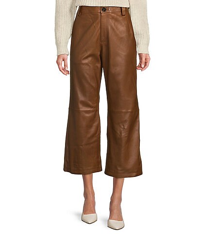 Antonio Melani Morgan Genuine Leather Culotte High Rise Wide Leg Cropped Pants