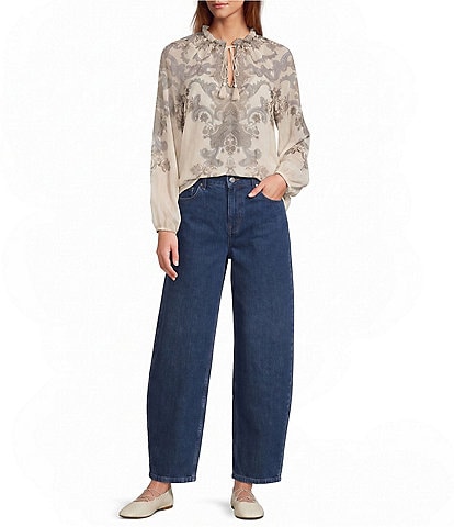 Antonio Melani Lilith Paisley Print Voile Split V-Neck Tie Front Long Sleeve Coordinating Blouse