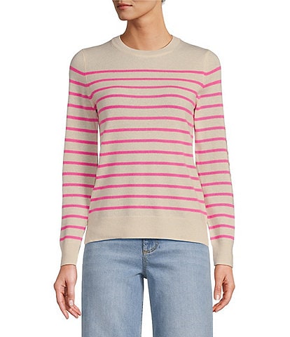 Antonio Melani Luxury Collection Cameron Cashmere Crew Neck Long Sleeve Striped Knit Sweater