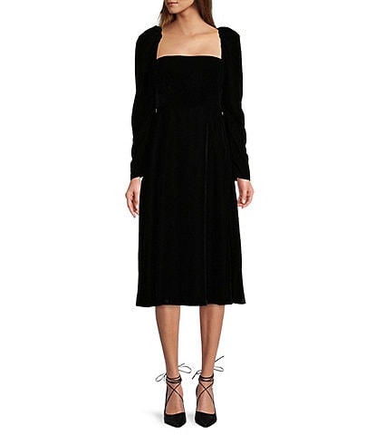Antonio Melani MacKenzie Square Neck Long Sleeve Velvet A-Line Midi Dress