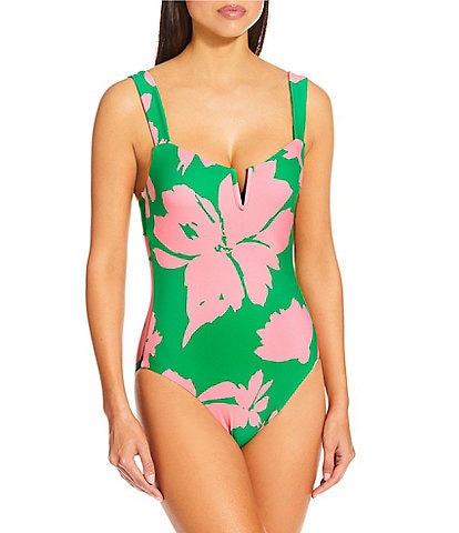 Antonio Melani Madarin Blooms V-Neck One Piece Swimsuit
