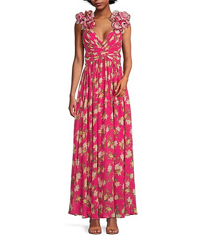 Antonio Melani Manila Floral Print Rosette Sleeveless V-Neck Maxi Dress