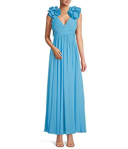 Antonio Melani Manila Rosette Sleeveless V-Neck A-Line Maxi Dress
